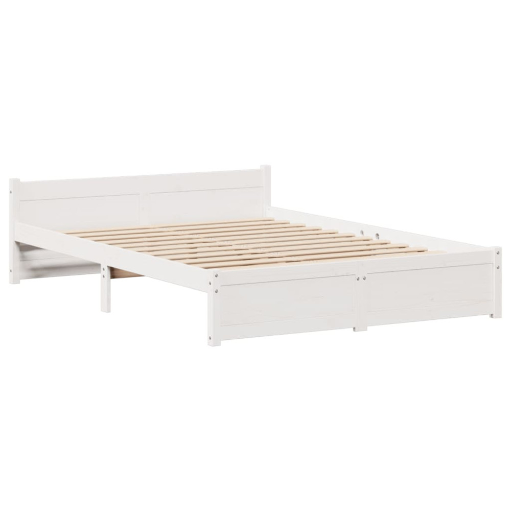 Produktbild för Sängram med huvudgavel vit 150x200 cm massiv furu