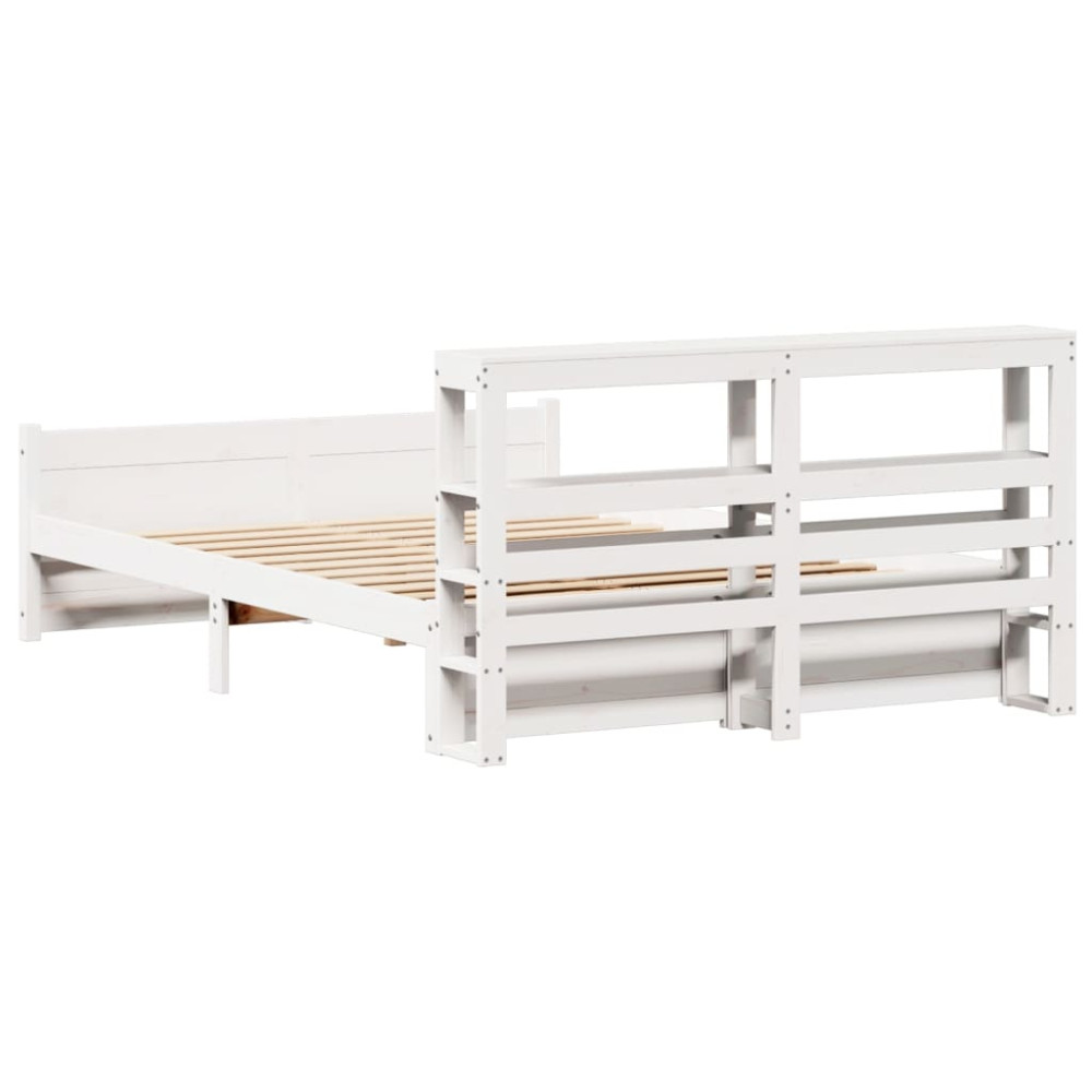 Produktbild för Sängram med huvudgavel vit 150x200 cm massiv furu