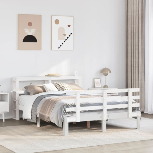 vidaXL Sängram med huvudgavel vit 150x200 cm massiv furu