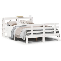 Produktbild för Sängram med huvudgavel vit 150x200 cm massiv furu