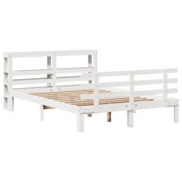 Produktbild för Sängram med huvudgavel vit 150x200 cm massiv furu