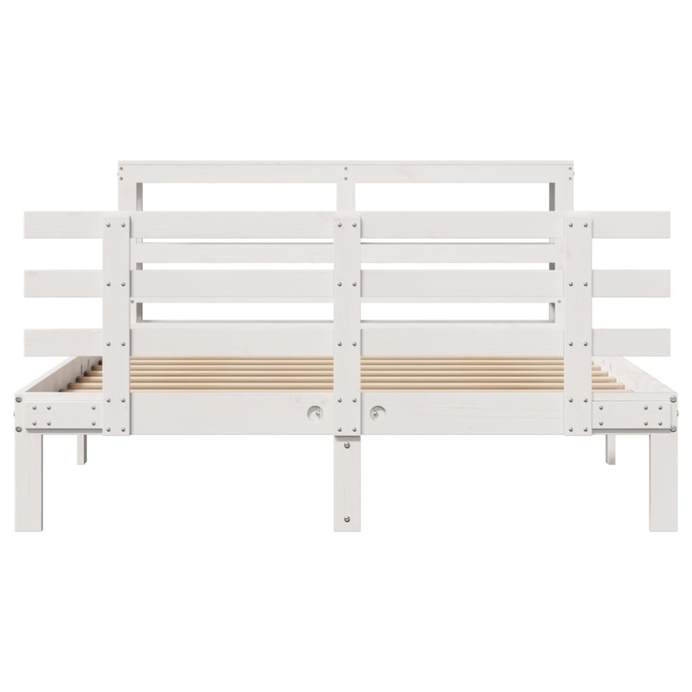 Produktbild för Sängram med huvudgavel vit 150x200 cm massiv furu