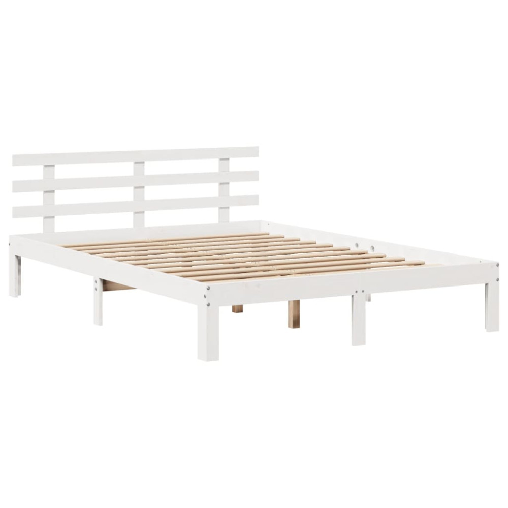Produktbild för Sängram med huvudgavel vit 150x200 cm massiv furu