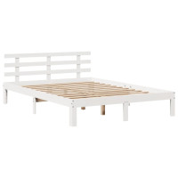 Produktbild för Sängram med huvudgavel vit 150x200 cm massiv furu