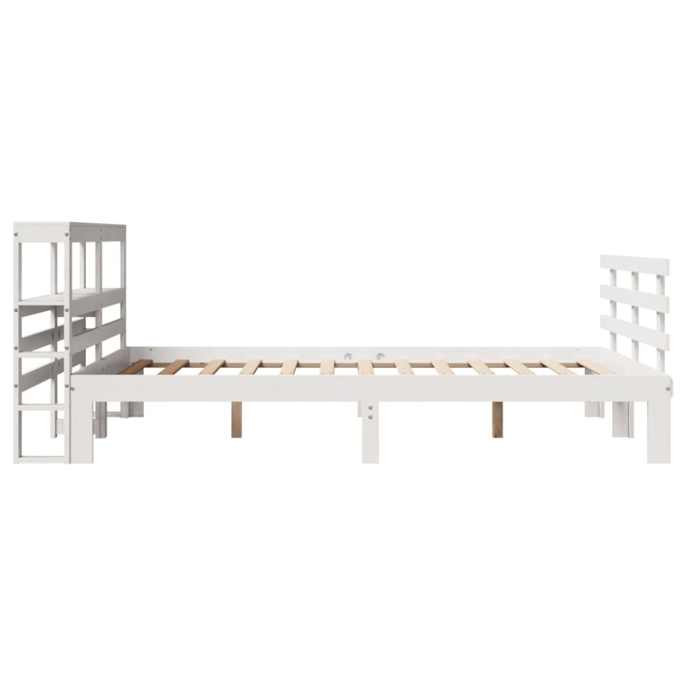 Produktbild för Sängram med huvudgavel vit 150x200 cm massiv furu