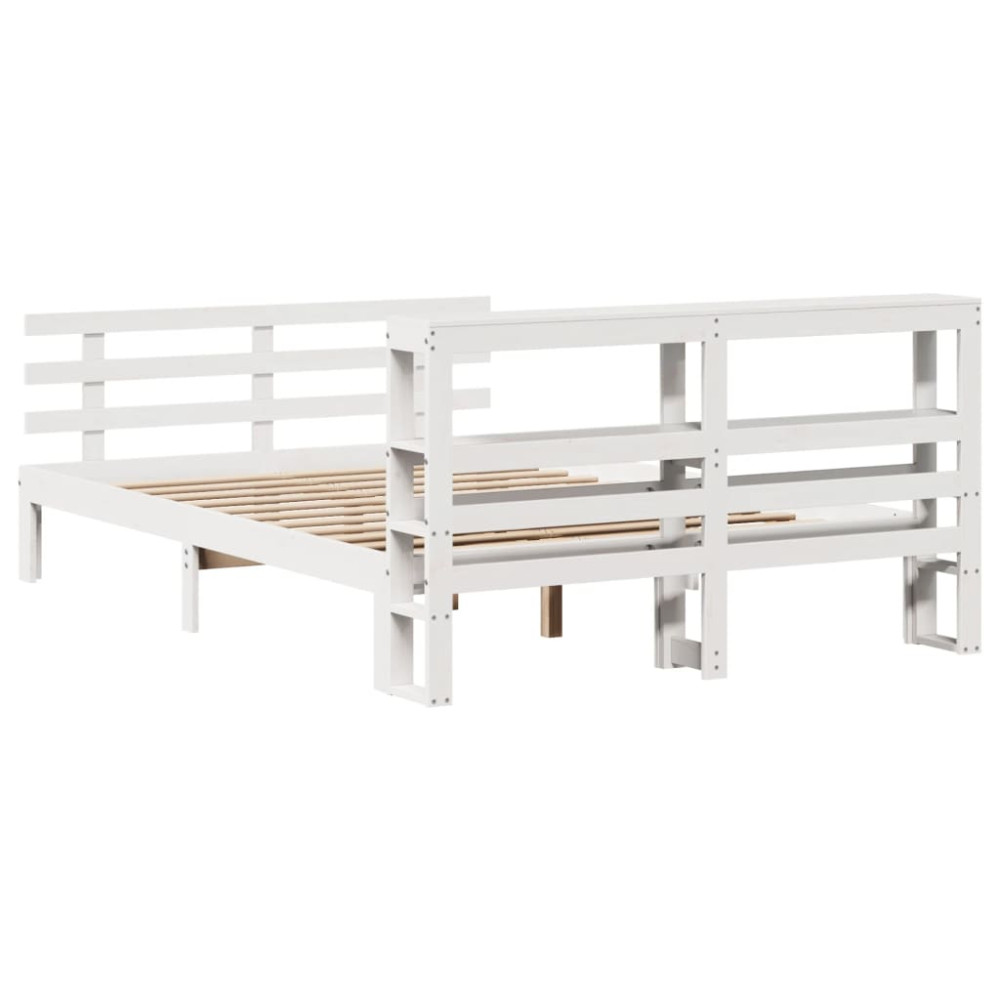 Produktbild för Sängram med huvudgavel vit 150x200 cm massiv furu