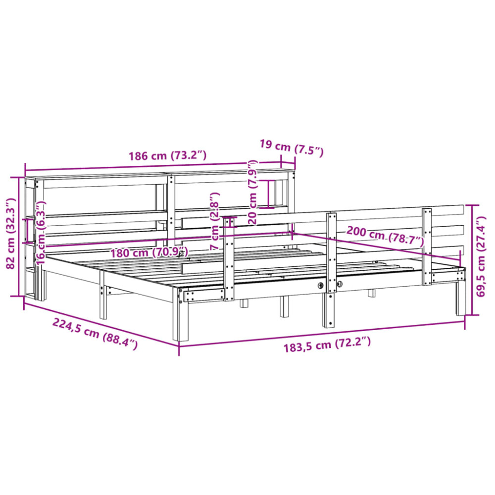 Produktbild för Sängram med huvudgavel utan madrass vit 180x200 cm