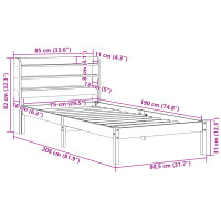 Produktbild för Sängram med huvudgavel vaxbrun 75x190 cm massiv furu