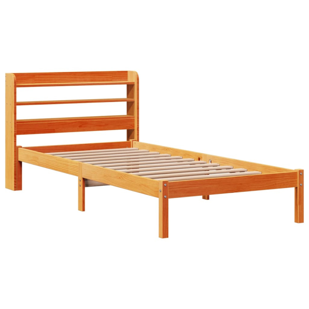Produktbild för Sängram med huvudgavel vaxbrun 75x190 cm massiv furu