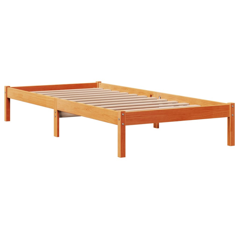 Produktbild för Sängram med huvudgavel vaxbrun 75x190 cm massiv furu