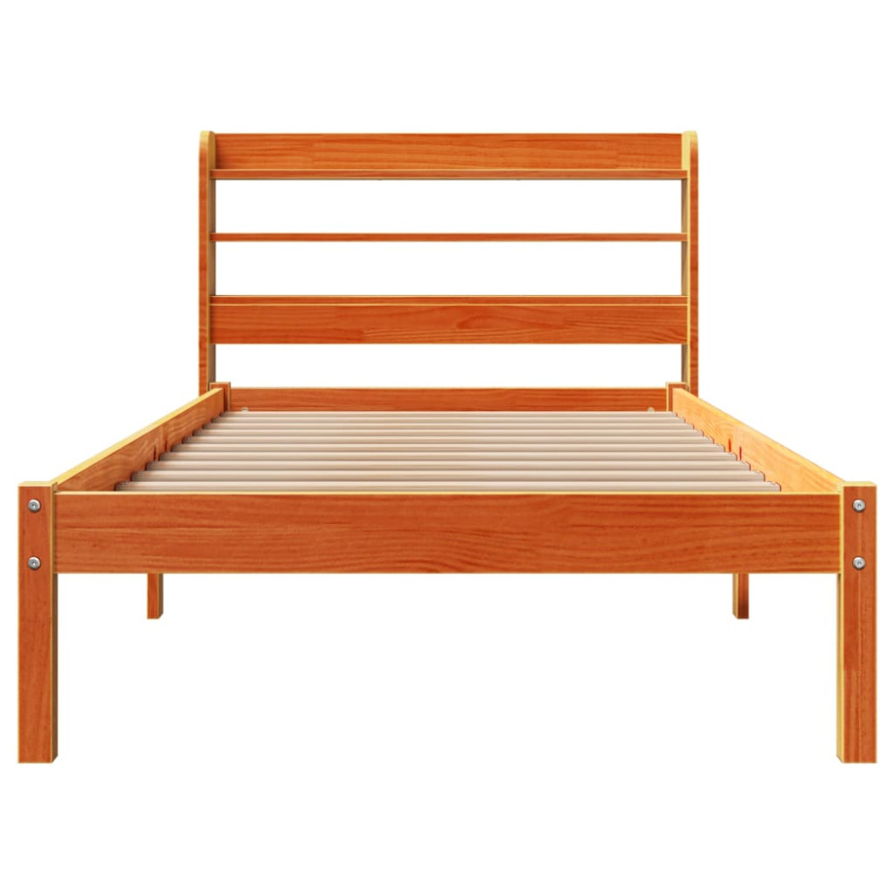 Produktbild för Sängram med huvudgavel vaxbrun 75x190 cm massiv furu