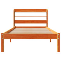 Produktbild för Sängram med huvudgavel vaxbrun 75x190 cm massiv furu