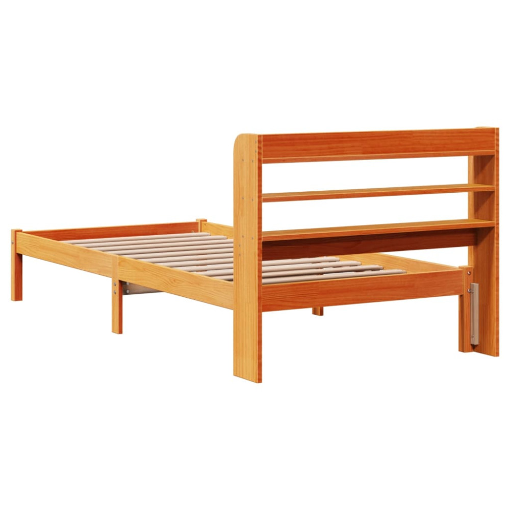 Produktbild för Sängram med huvudgavel vaxbrun 75x190 cm massiv furu