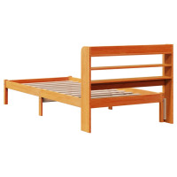 Produktbild för Sängram med huvudgavel vaxbrun 75x190 cm massiv furu