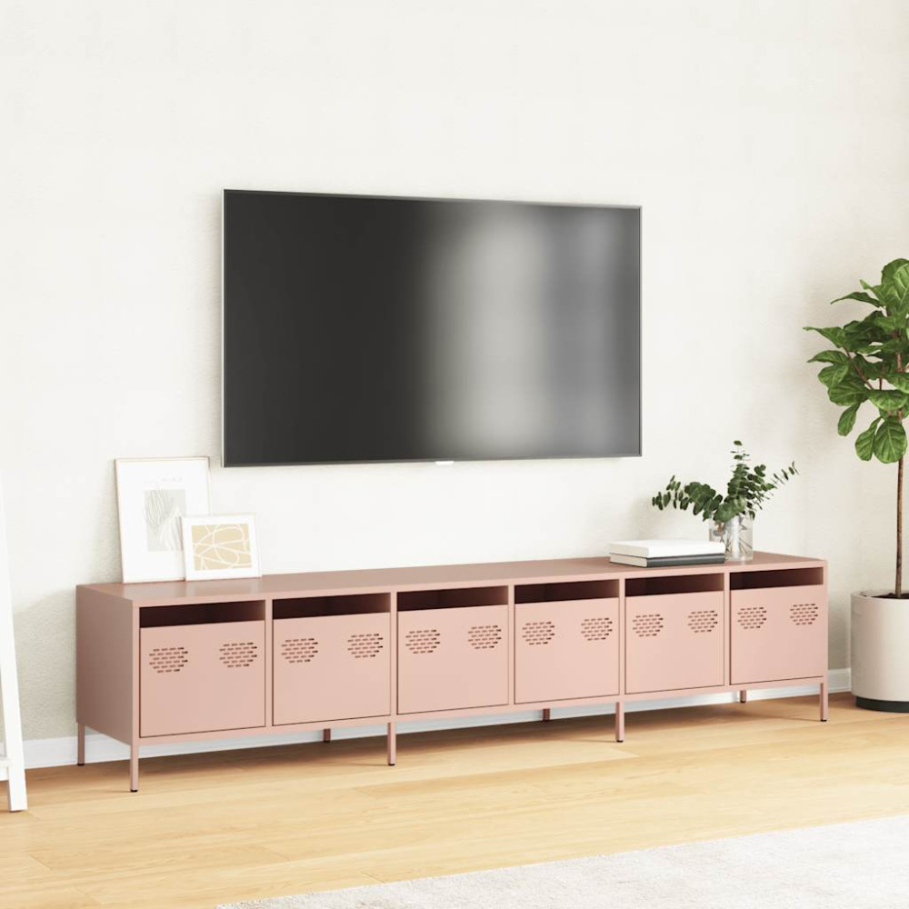 Produktbild för Tv-bänk rosa 202x39x43,5 cm kallvalsat stål