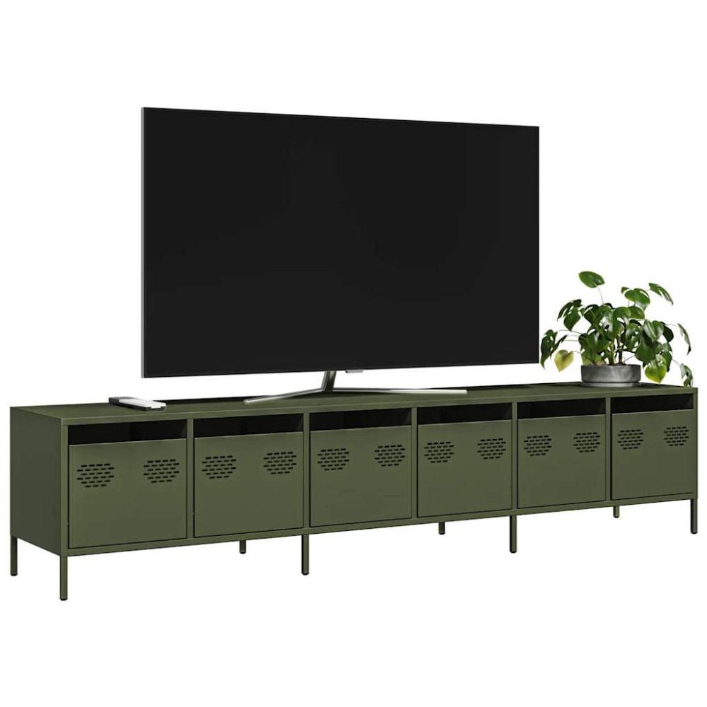 Produktbild för Tv-bänk olivgrön 202x39x43,5 cm kallvalsat stål