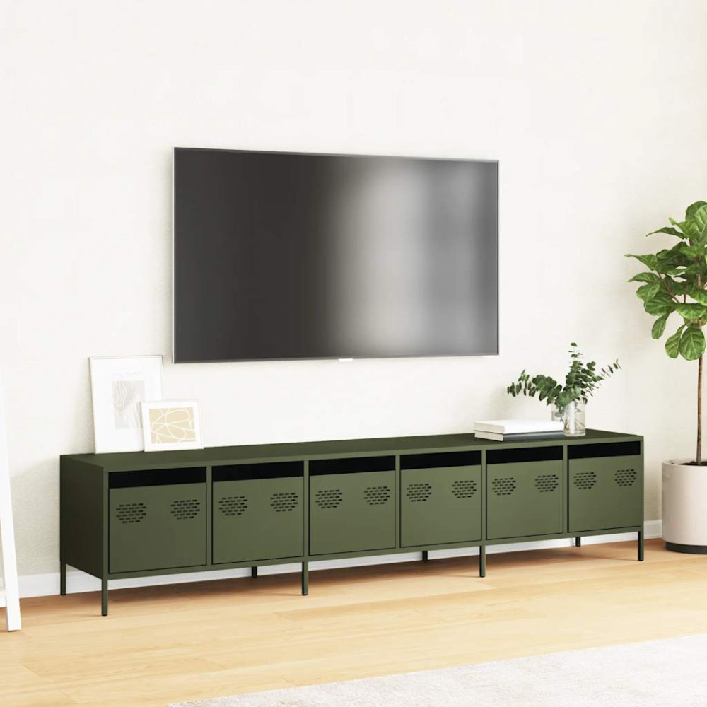 Produktbild för Tv-bänk olivgrön 202x39x43,5 cm kallvalsat stål