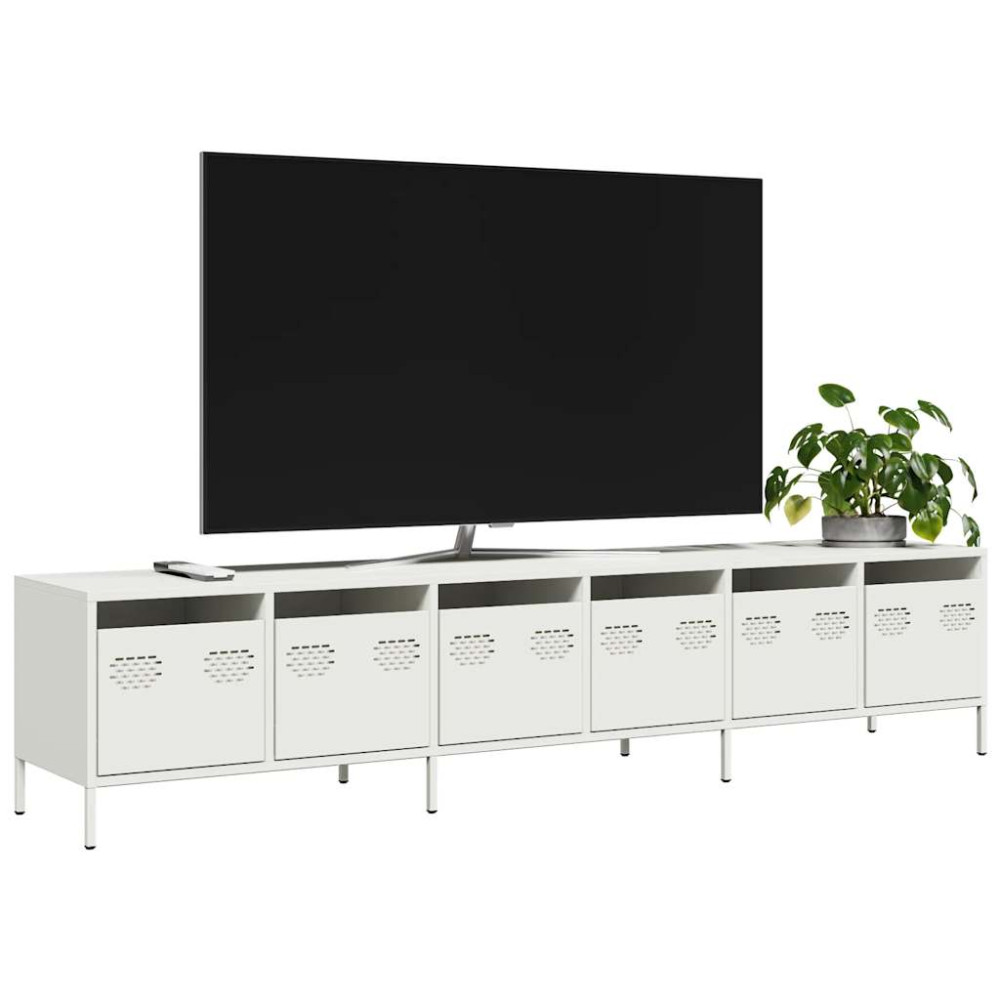 Produktbild för Tv-bänk vit 202x39x43,5 cm kallvalsat stål