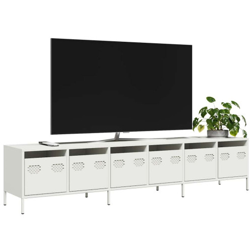 vidaXL Tv-bänk vit 202x39x43,5 cm kallvalsat stål