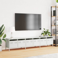 Produktbild för Tv-bänk vit 202x39x43,5 cm kallvalsat stål