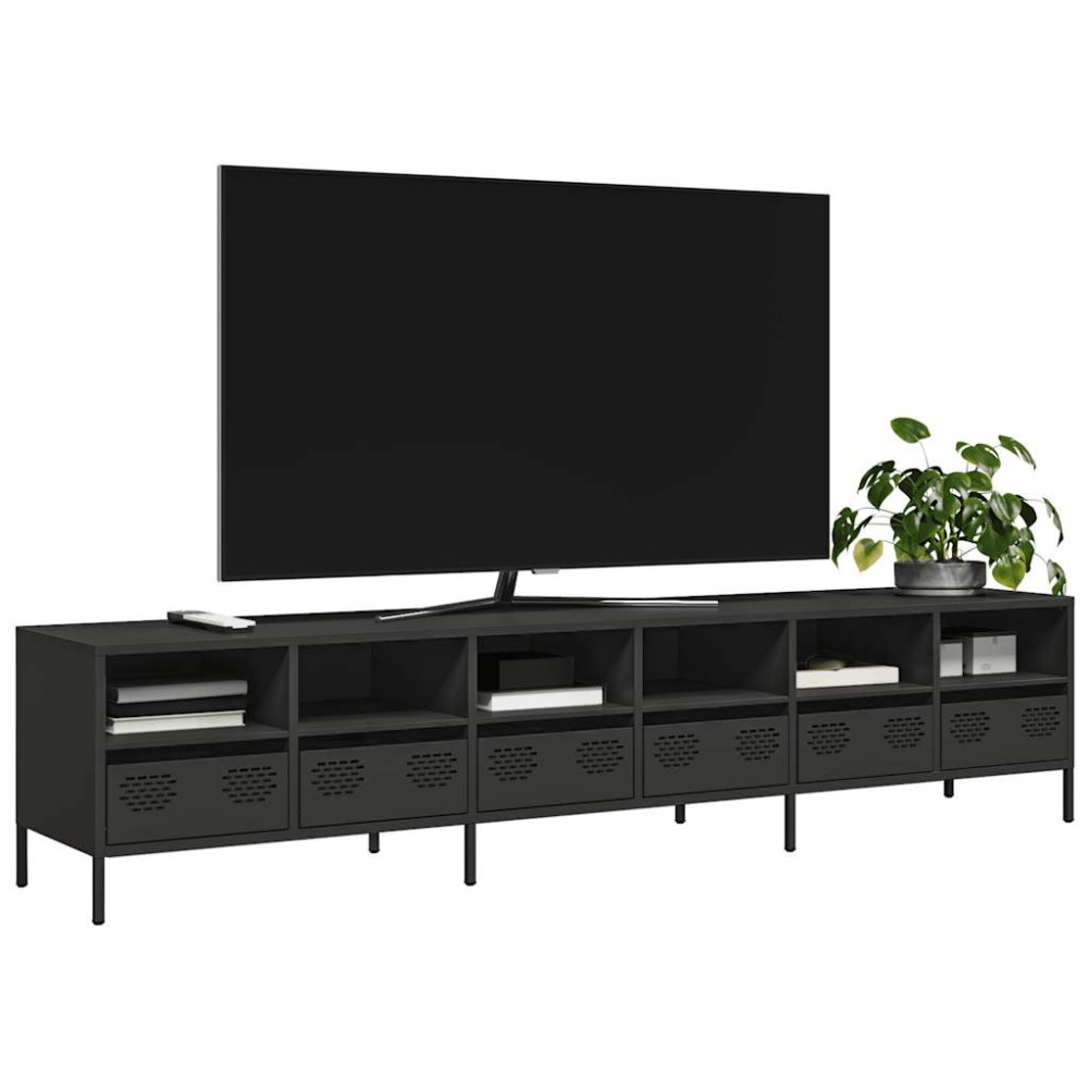 Produktbild för Tv-bänk svart 202x39x43,5 cm kallvalsat stål