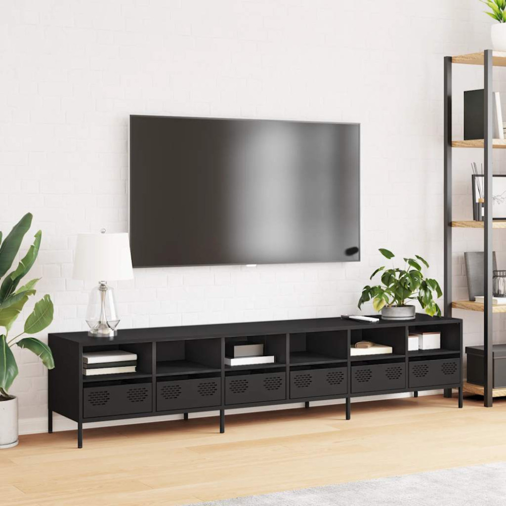 Produktbild för Tv-bänk svart 202x39x43,5 cm kallvalsat stål