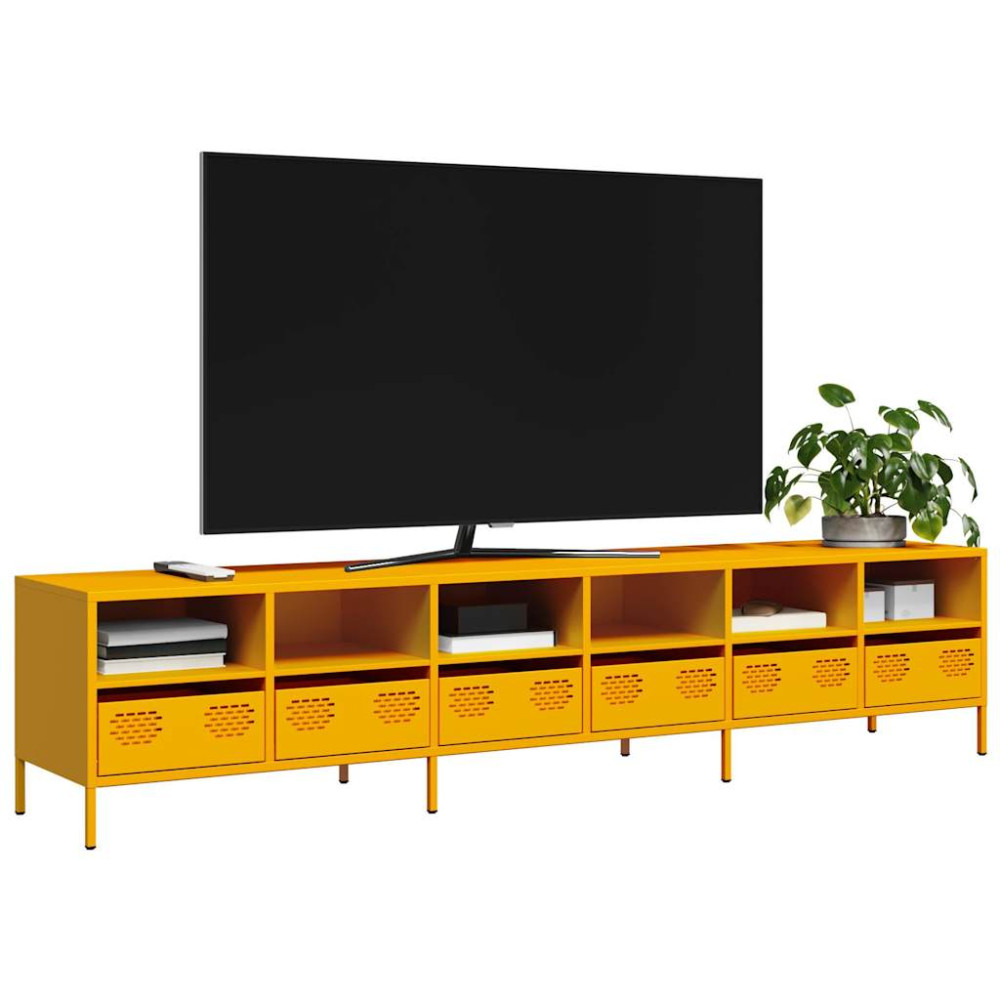 Produktbild för Tv-bänk senapsgul 202x39x43,5 cm kallvalsat stål