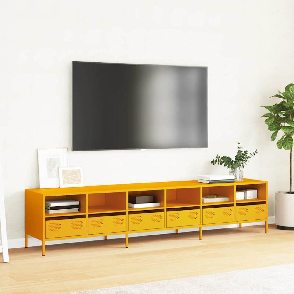 Produktbild för Tv-bänk senapsgul 202x39x43,5 cm kallvalsat stål