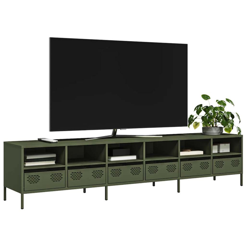 Produktbild för Tv-bänk olivgrön 202x39x43,5 cm kallvalsat stål