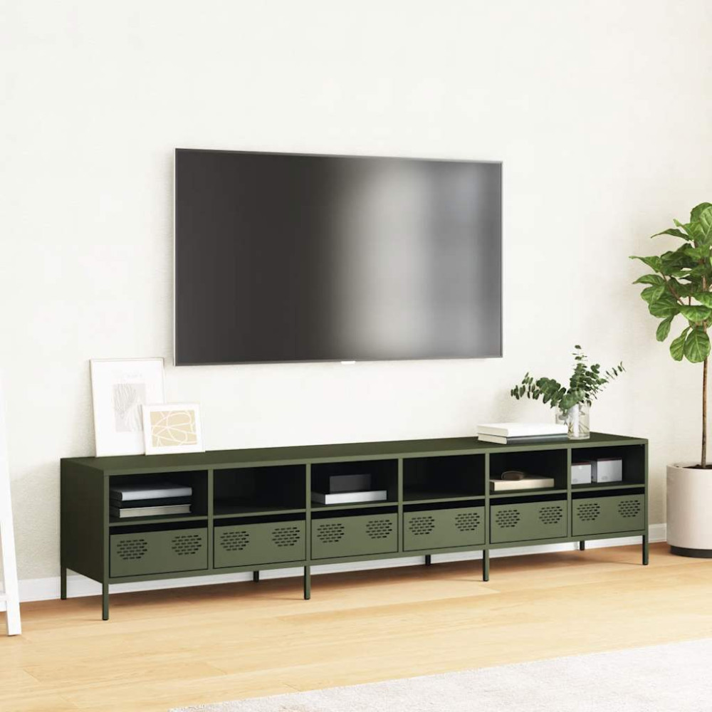 Produktbild för Tv-bänk olivgrön 202x39x43,5 cm kallvalsat stål