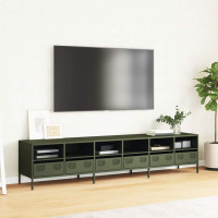 Produktbild för Tv-bänk olivgrön 202x39x43,5 cm kallvalsat stål