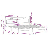 Produktbild för Sängram utan madrass metall rökfärgad ek 193x201 cm