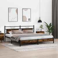 Produktbild för Sängram utan madrass metall rökfärgad ek 193x201 cm