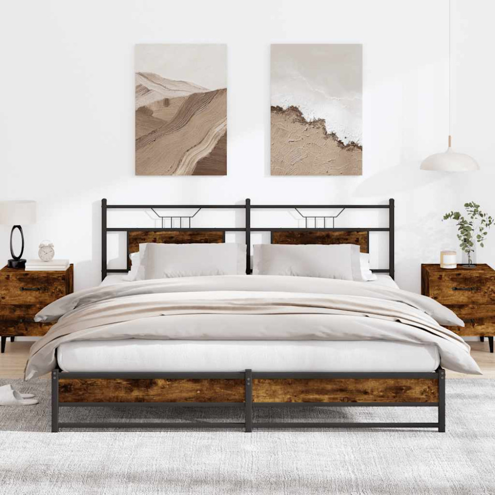 Produktbild för Sängram utan madrass metall rökfärgad ek 183x213 cm