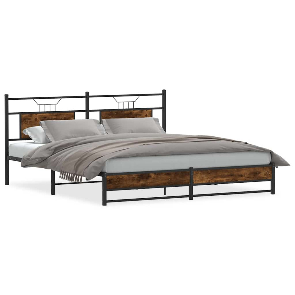 Produktbild för Sängram utan madrass metall rökfärgad ek 183x213 cm
