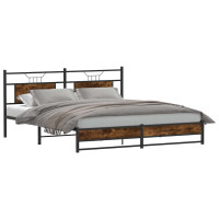 Produktbild för Sängram utan madrass metall rökfärgad ek 183x213 cm