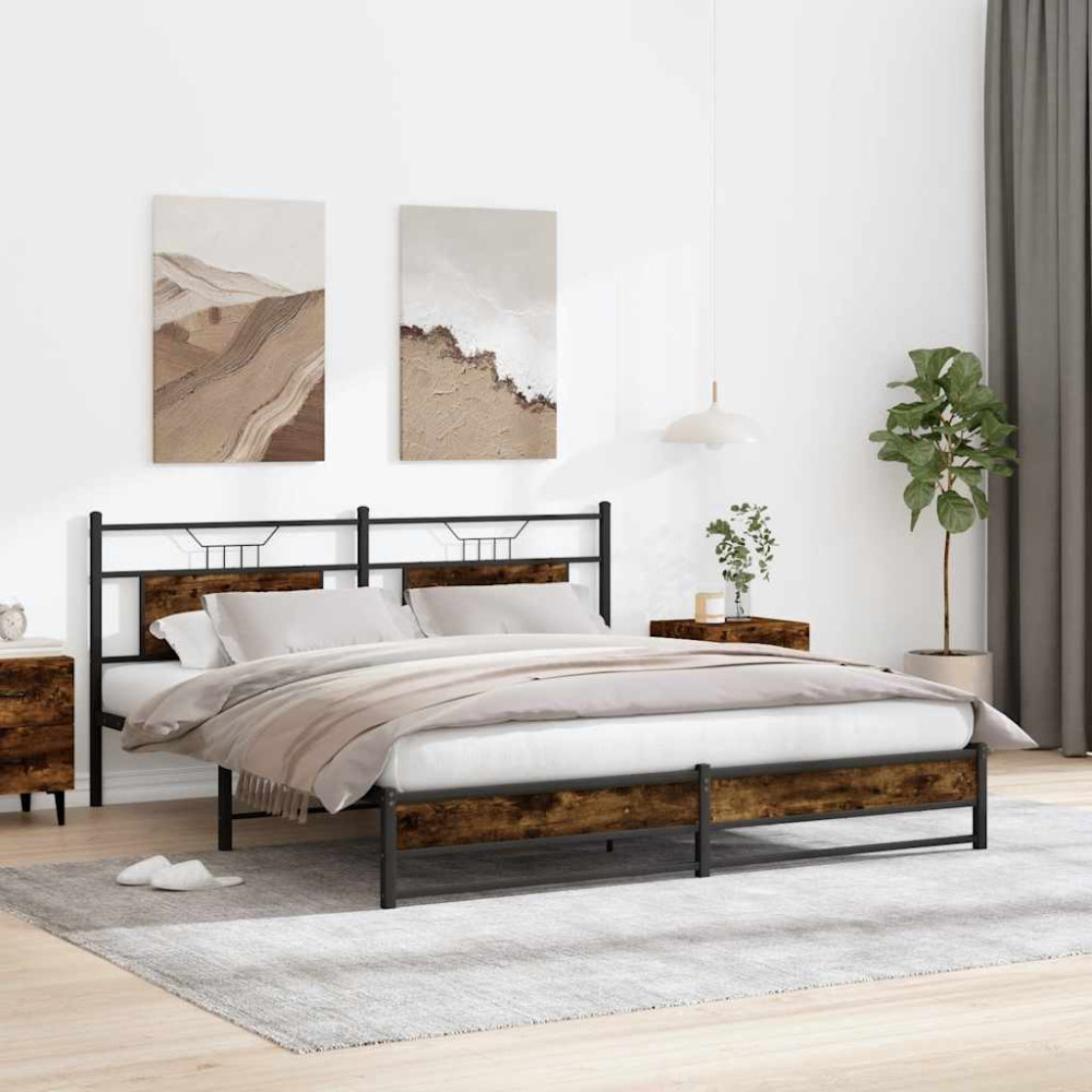 Produktbild för Sängram utan madrass metall rökfärgad ek 183x213 cm