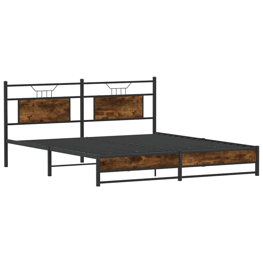 Produktbild för Sängram utan madrass metall rökfärgad ek 183x213 cm