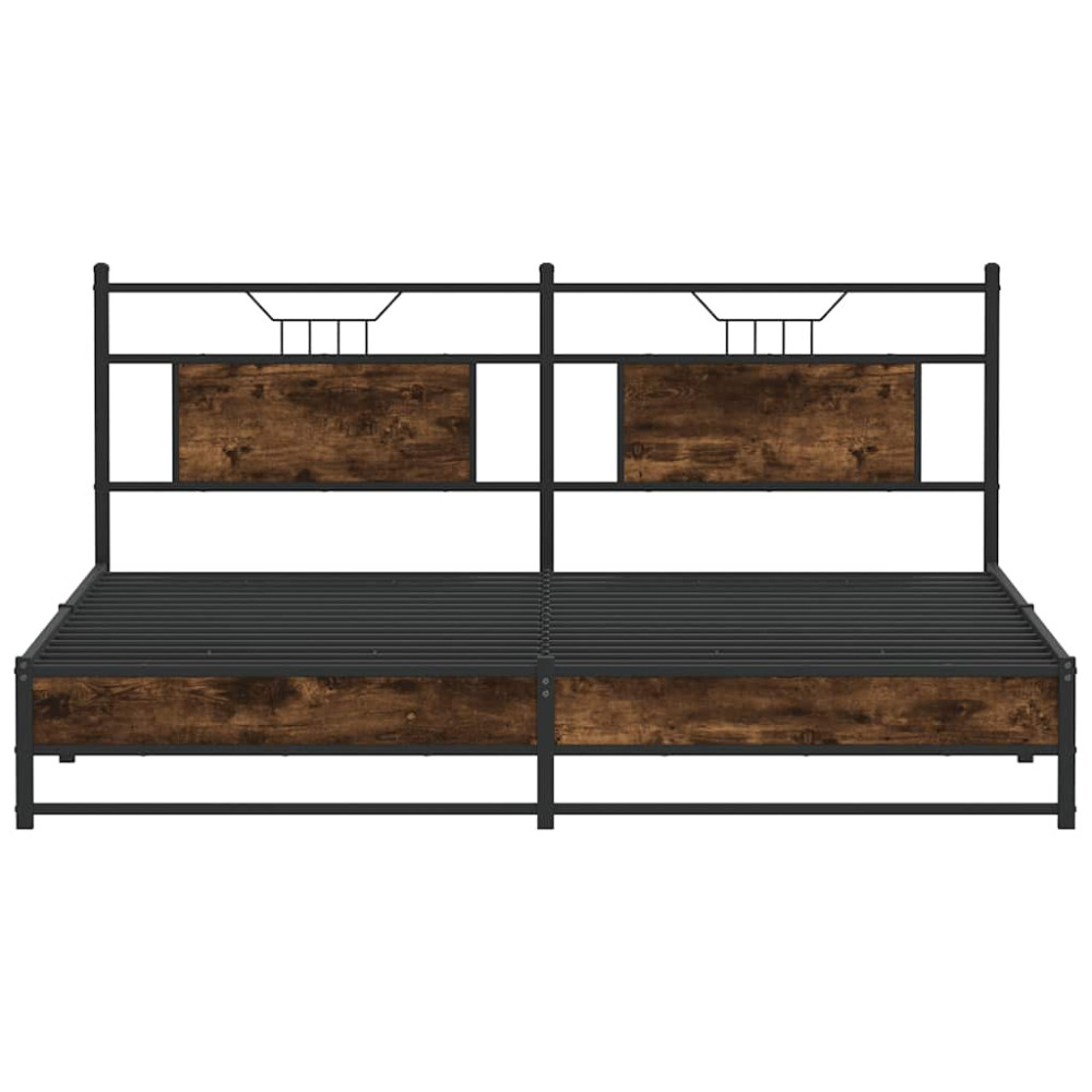 Produktbild för Sängram utan madrass metall rökfärgad ek 183x213 cm