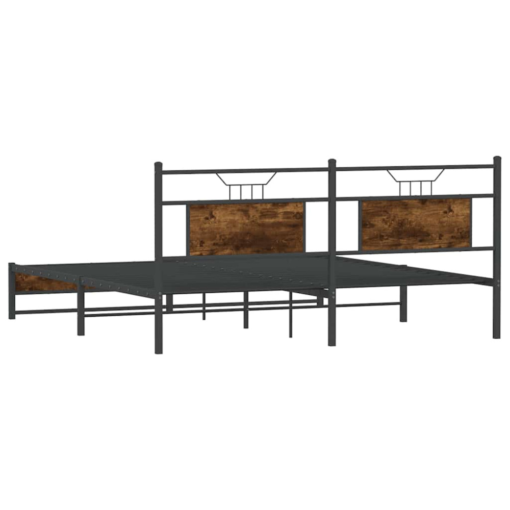 Produktbild för Sängram utan madrass metall rökfärgad ek 183x213 cm