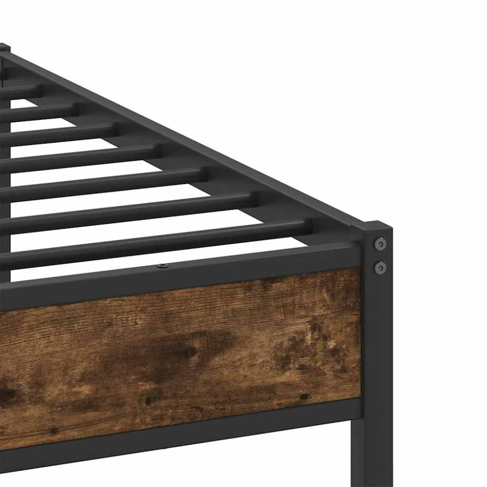 Produktbild för Sängram utan madrass metall rökfärgad ek 183x213 cm