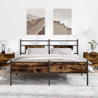 Produktbild för Sängram utan madrass metall rökfärgad ek 180x200 cm