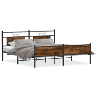 Produktbild för Sängram utan madrass metall rökfärgad ek 183x213 cm