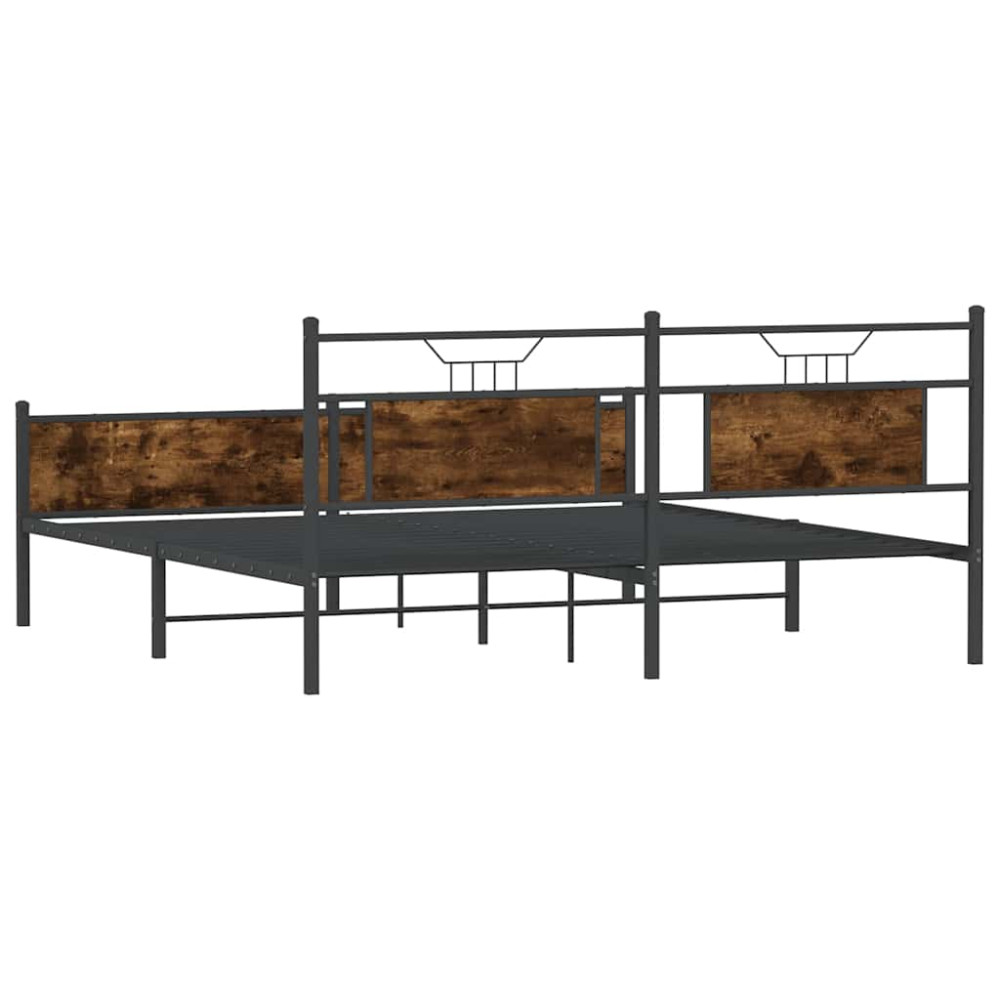 Produktbild för Sängram utan madrass metall rökfärgad ek 183x213 cm