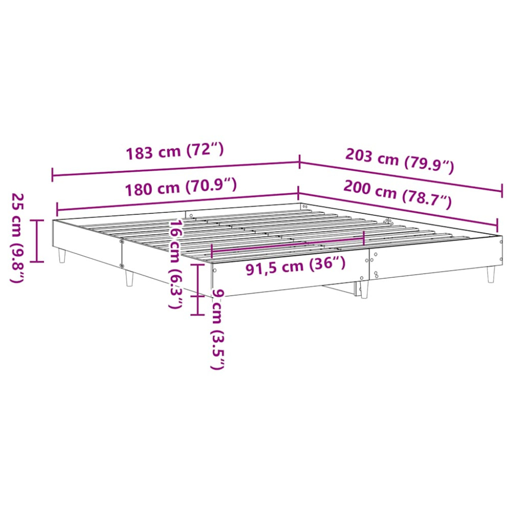 Produktbild för Sängram utan madrass betonggrå 180x200cm konstruerat trä