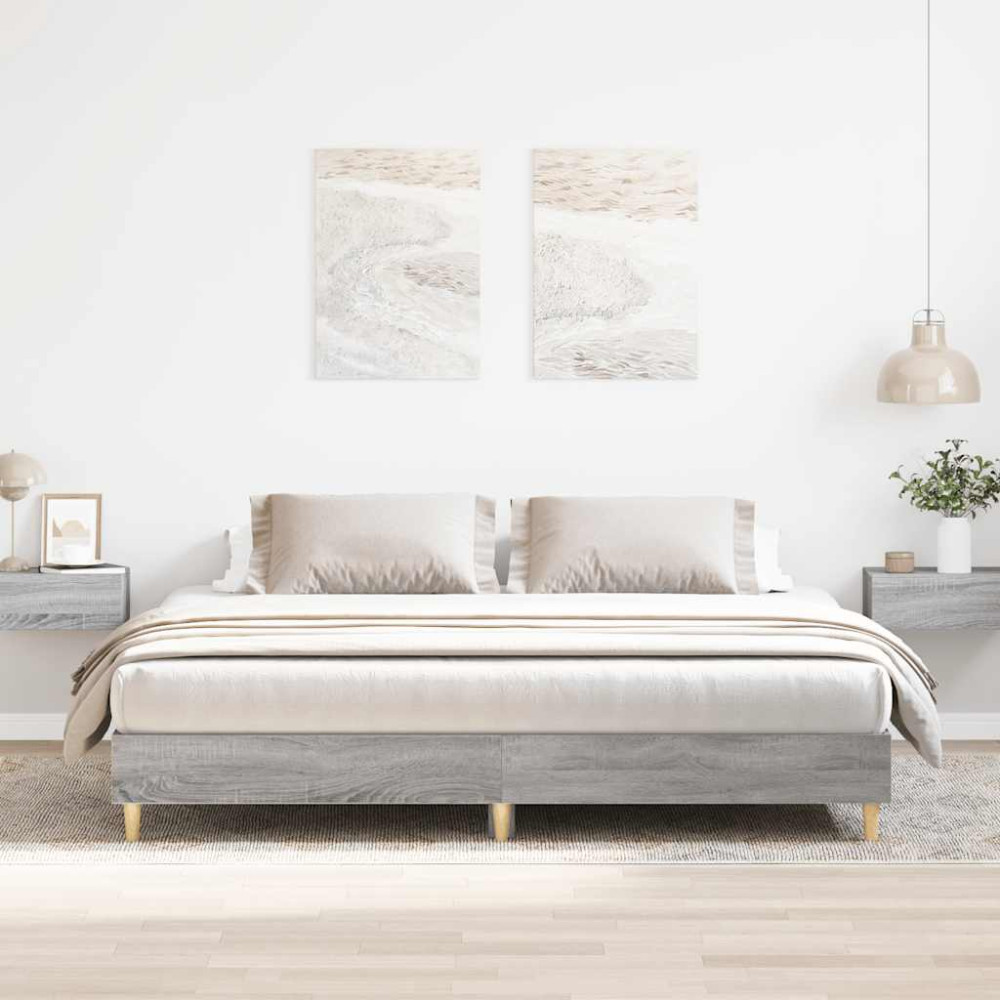 Produktbild för Sängram utan madrass grå Sonoma 160x200cm konstruerat trä