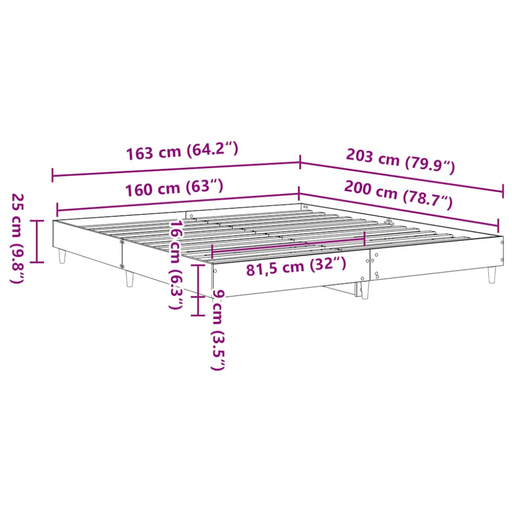 Produktbild för Sängram utan madrass grå Sonoma 160x200cm konstruerat trä