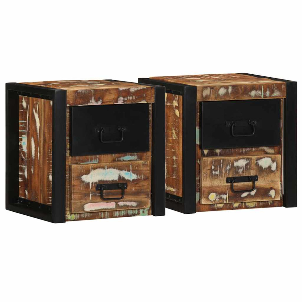 Produktbild för Sängbord 2 st flerfärgad 40x35x40 cm massivt trä återvunnet