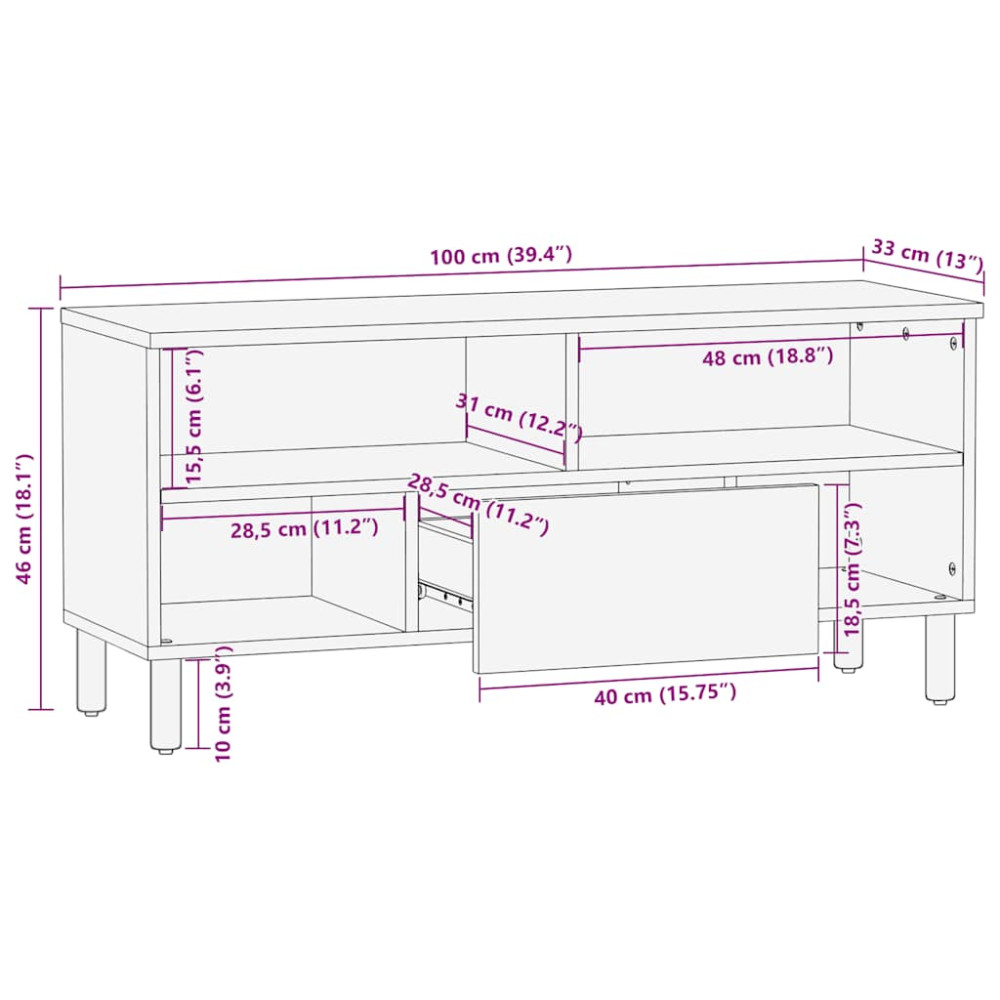 Produktbild för TV-bänk brun 100x33x46 cm massivt trä mango