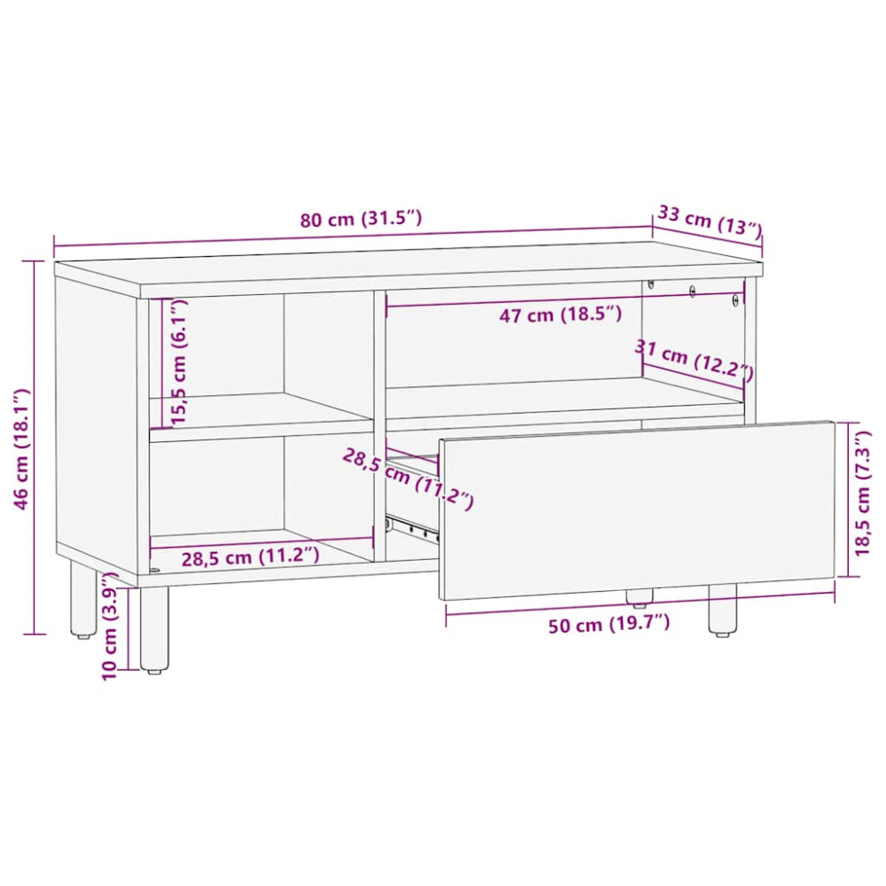 Produktbild för TV-bänk brun 80x33x46 cm mango i massivt trä
